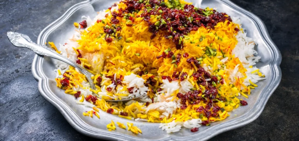 saffron rice with barberry and pistachio